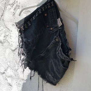 Distressed black high waisted shorts